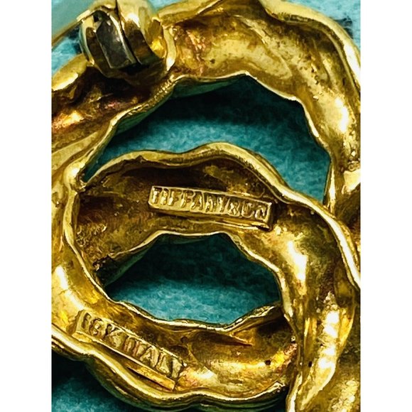 Vintage Tiffany & Co. 18K Yellow Gold & Blue Enamel Intertwined Circles Brooch - Picture 8 of 8